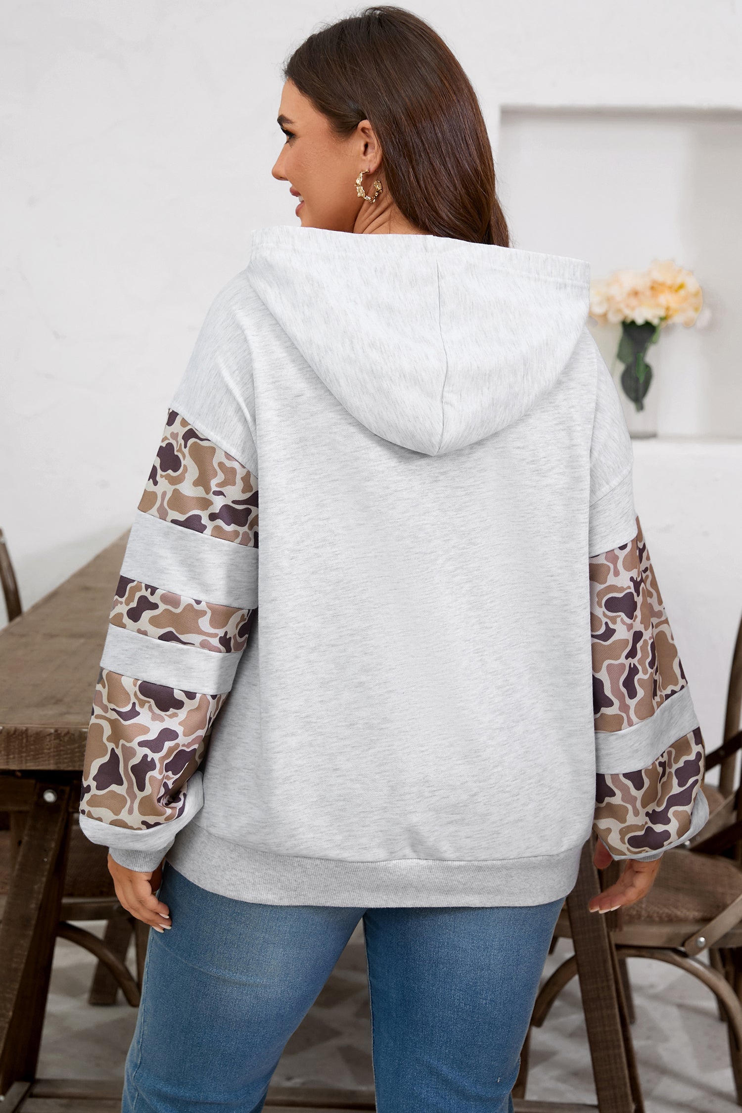 Dear-Lover Grey Camo Patchwork Women's Plus Size Hoodie Casual Fall Style Dear-Lover Dropshipping