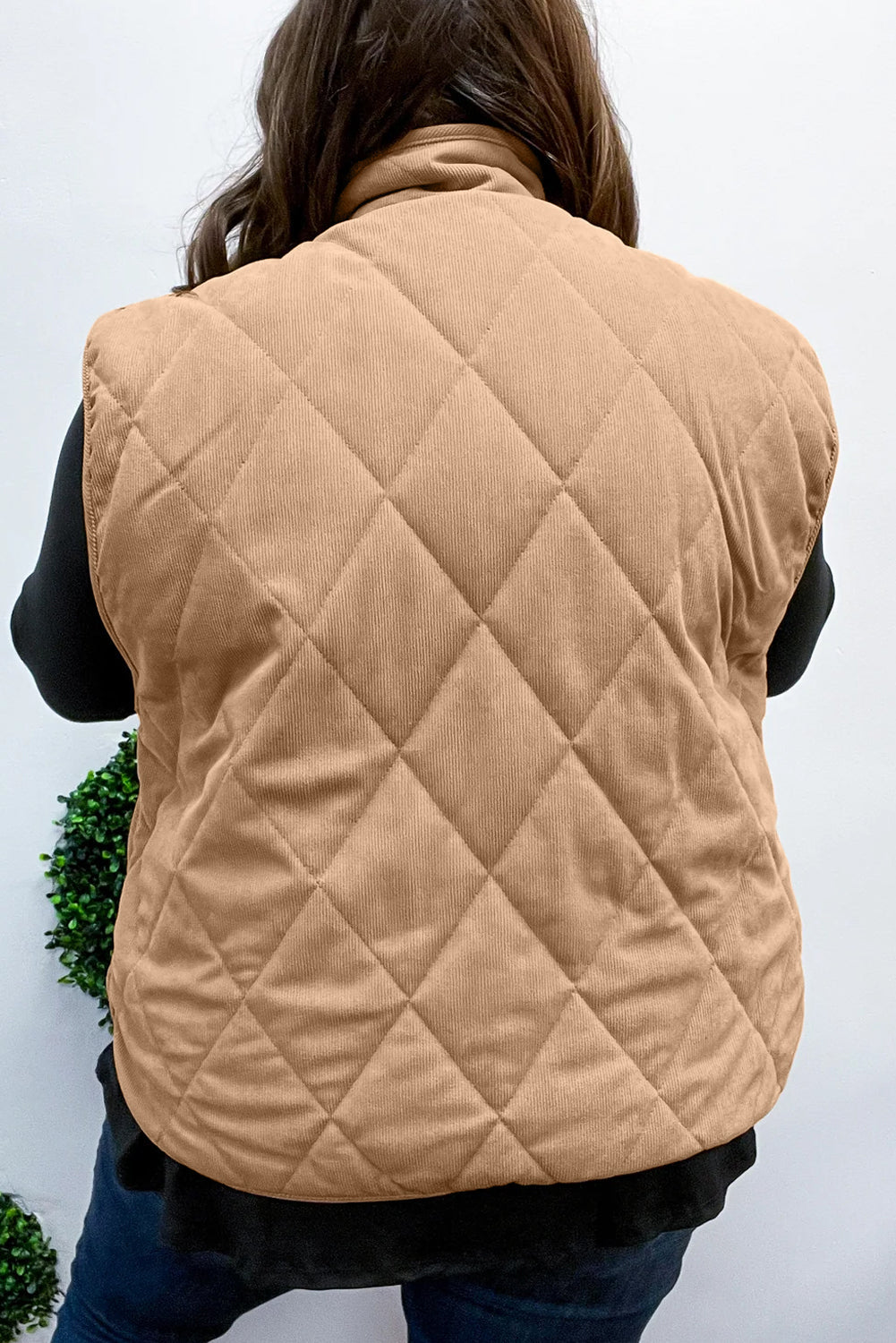 Camel Plus Size Quilted Cord Snap Button Vest Jacket Dear-Lover Dropshipping