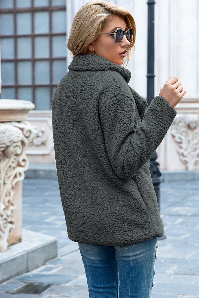 Chic lapel collar sherpa coat - Love Salve 