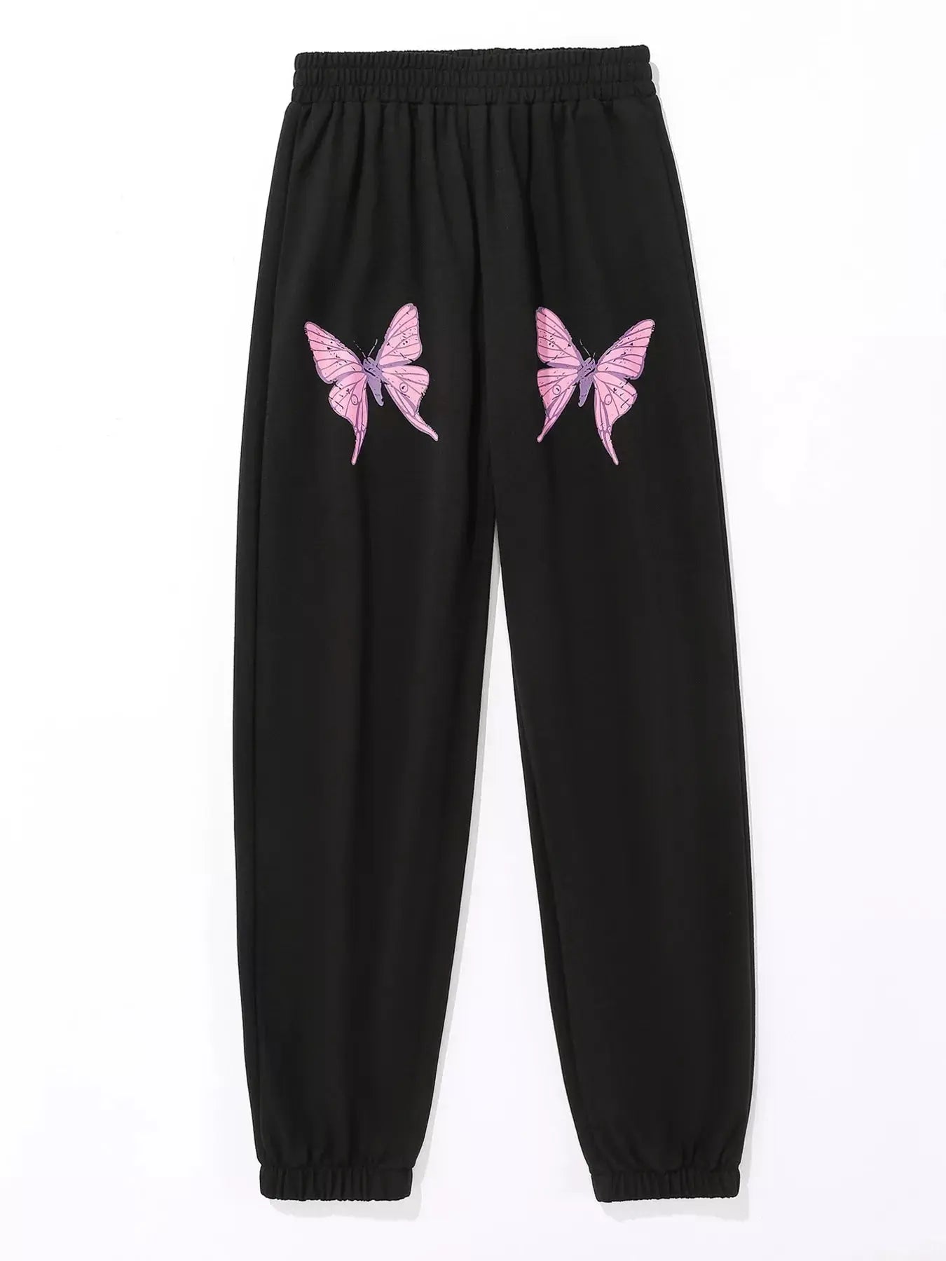 Butterfly Print Casual Sweatpants Women Black With Pink Butterflies Simply Love