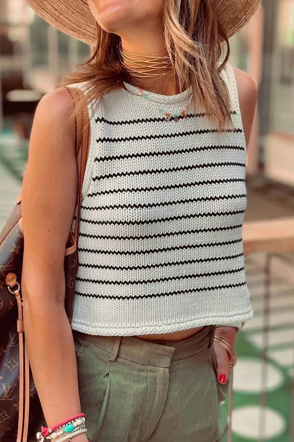 Striped Round Neck Knit Tank