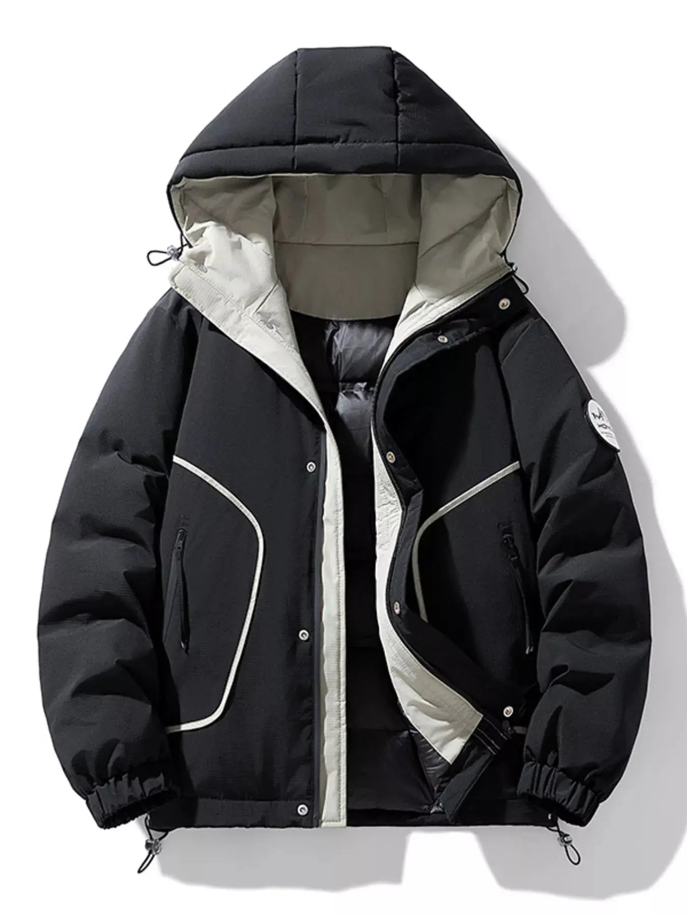 Men's Plus Size Contrast Hooded Puffer Jacket With Zipper Pockets Simply Love