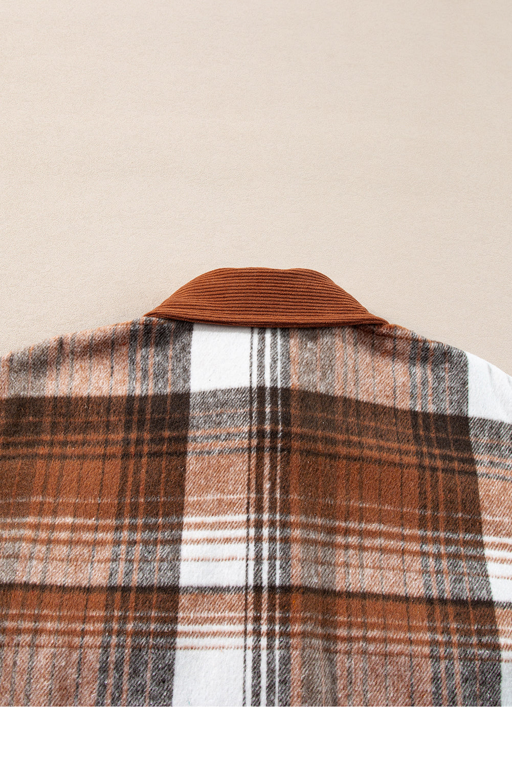 Cinnamon corduroy plaid shacket with chest pockets