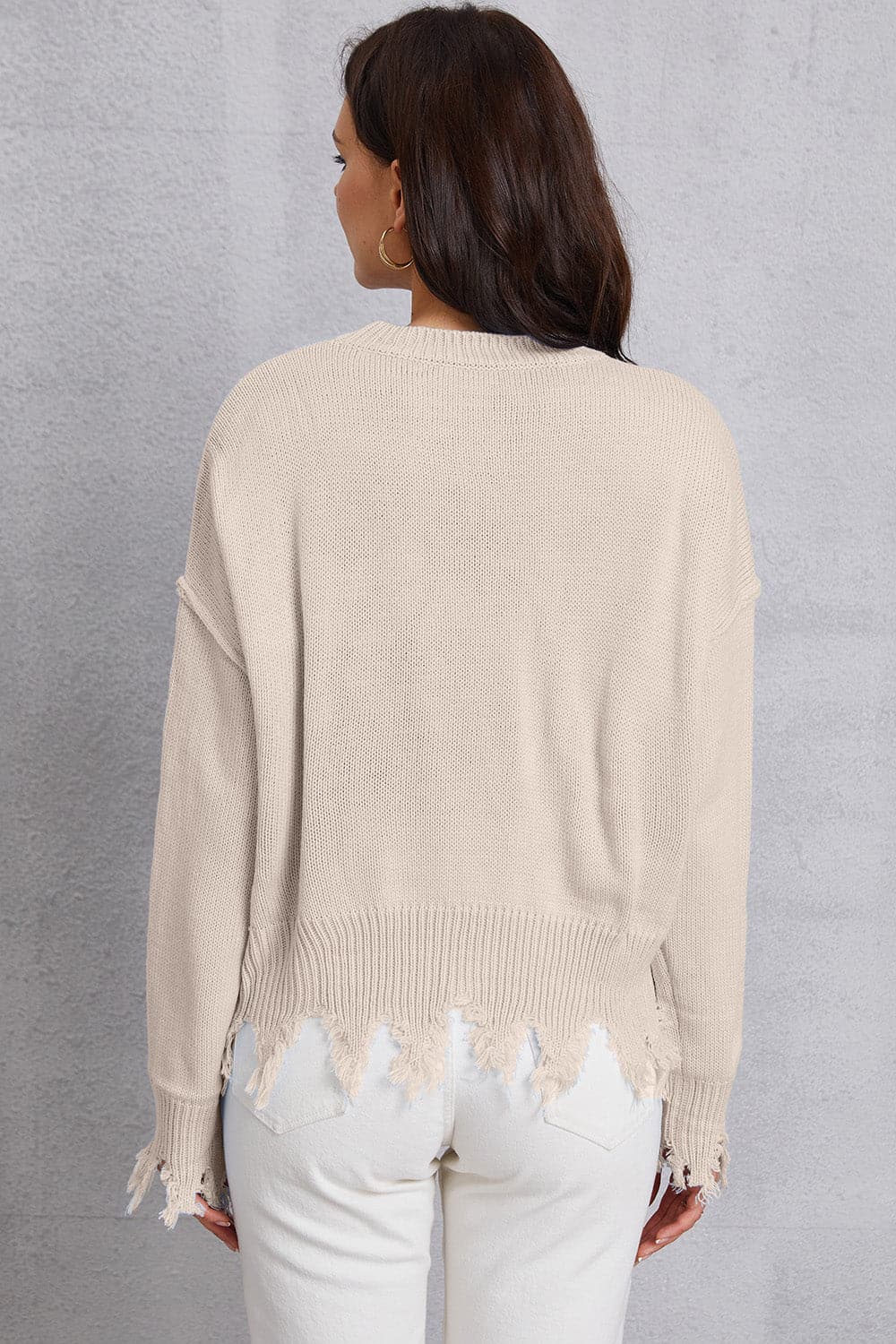 Lip Fringe Round Neck Sweater.