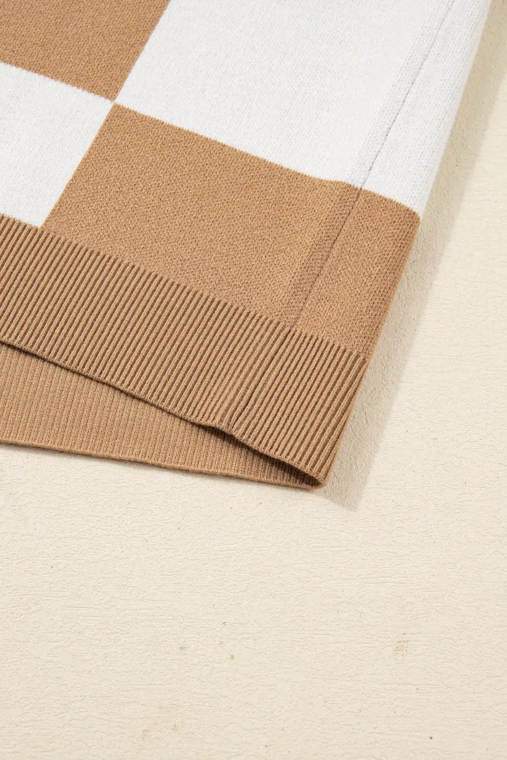 Dear-Lover Beige Checkered Knit Women's Plus Size Short Sleeve Sweater: Casual, Fall-Ready Dear-Lover Dropshipping