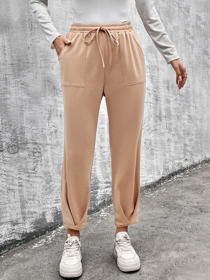 Drawstring Straight Pants with Pockets.