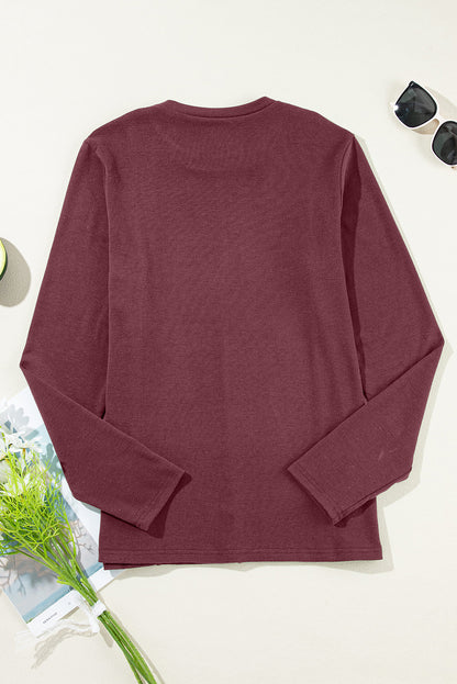 Red Dahlia Solid Exposed Seam Crew Neck Long Sleeve Top