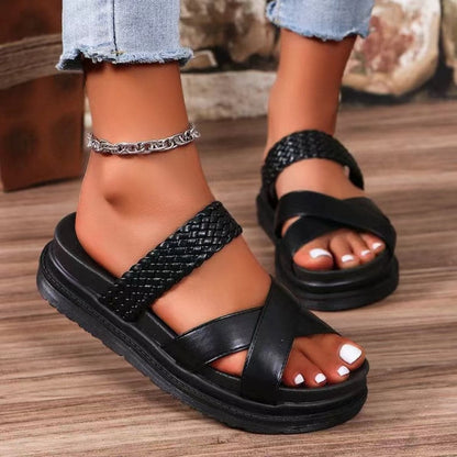 Crisscross Open Toe Platform Sandals.