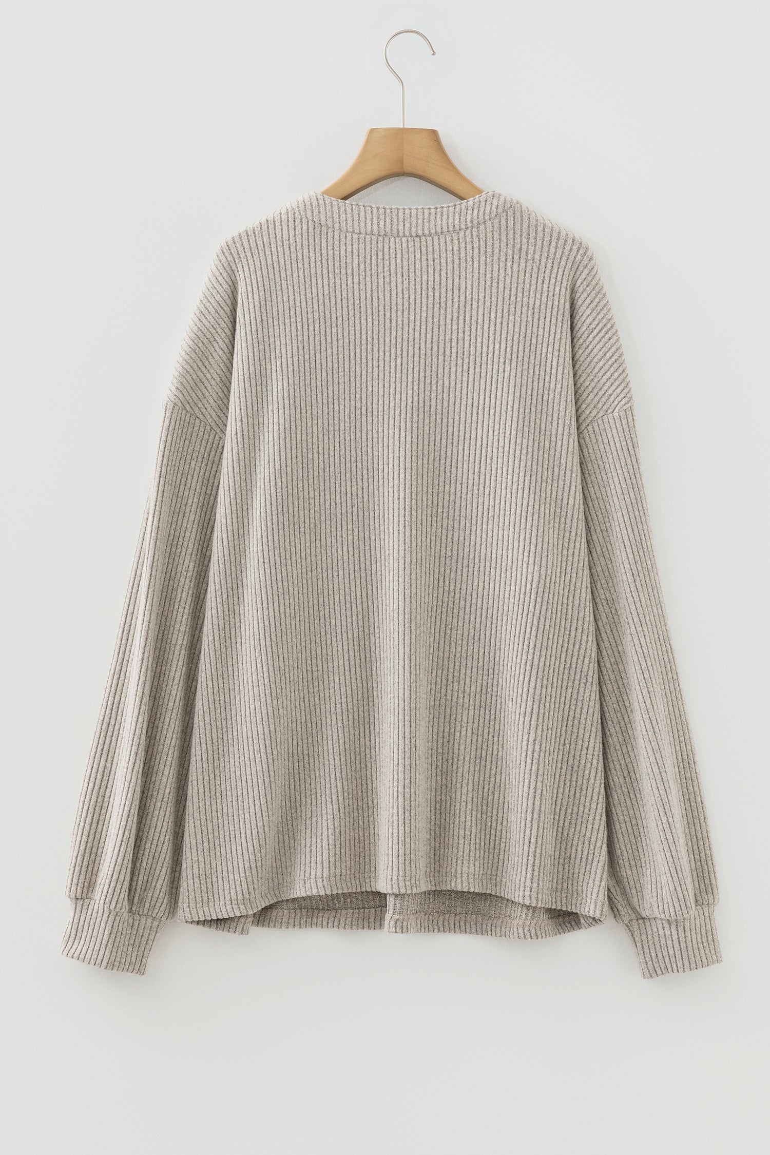 Simply Taupe Plus Size Ribbed Knit Kangaroo Pocket Henley Long Sleeve Top Dear-Lover Dropshipping