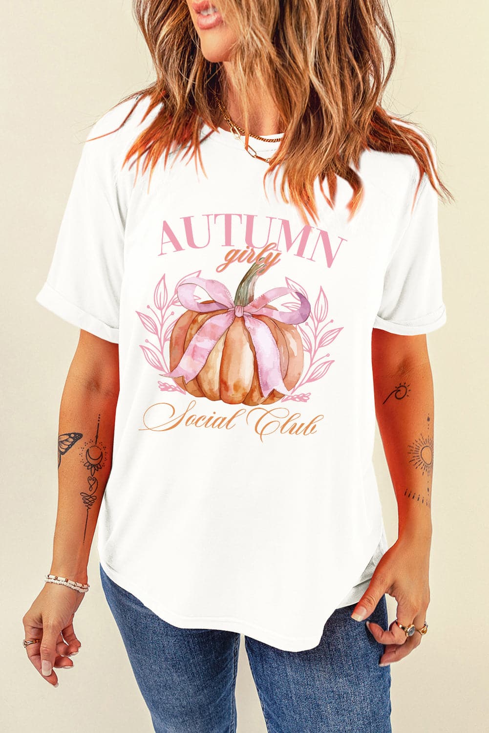 Pumpkin Graphic Round Neck Short Sleeve T-Shirt.