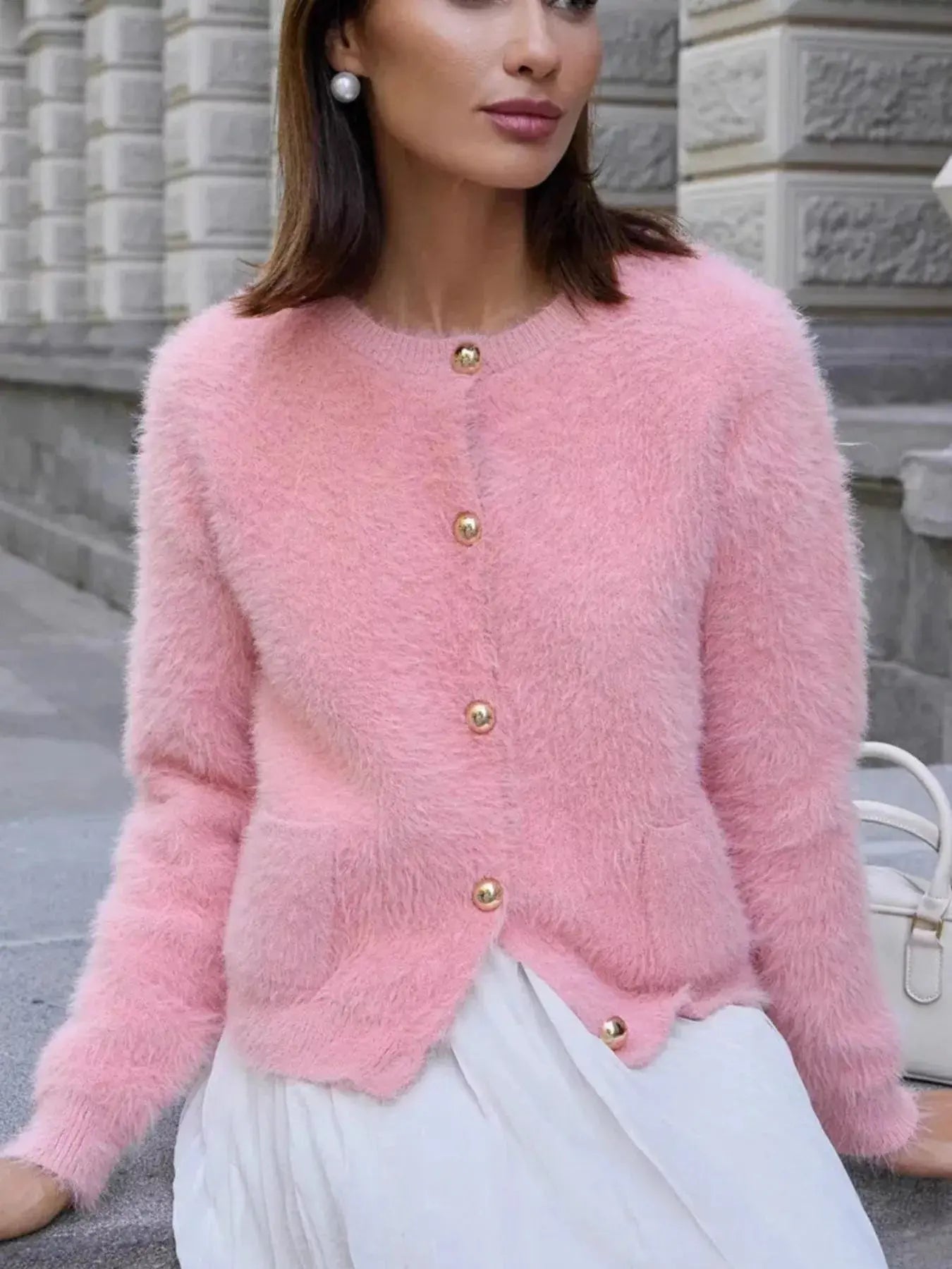 Fluffy Knit Button Up Cardigan Simply Love