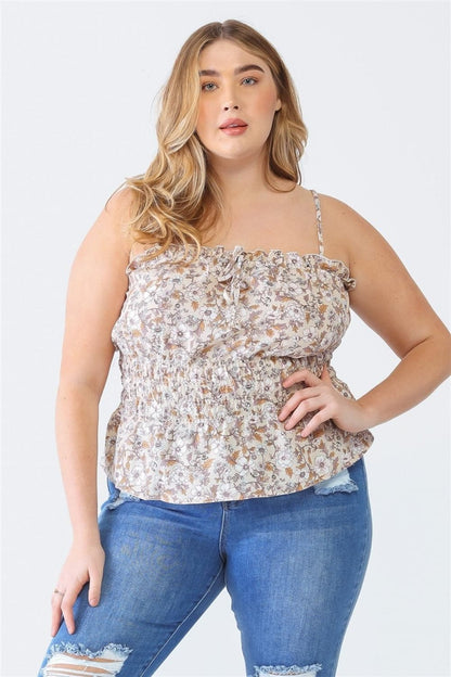 Zenobia Plus Size Frill Floral Square Neck Cami.