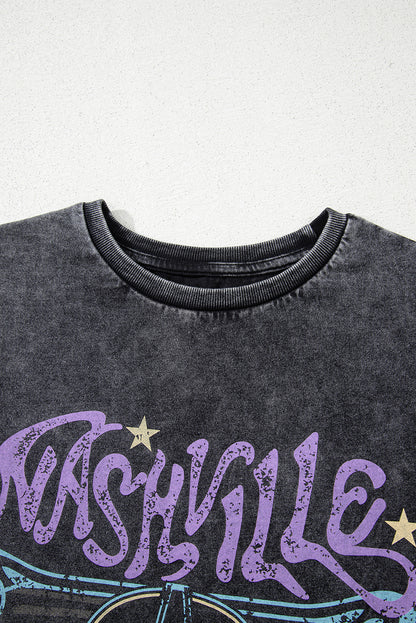 Black Vintage Nashville Tennessee Graphic Mineral Washed Tee