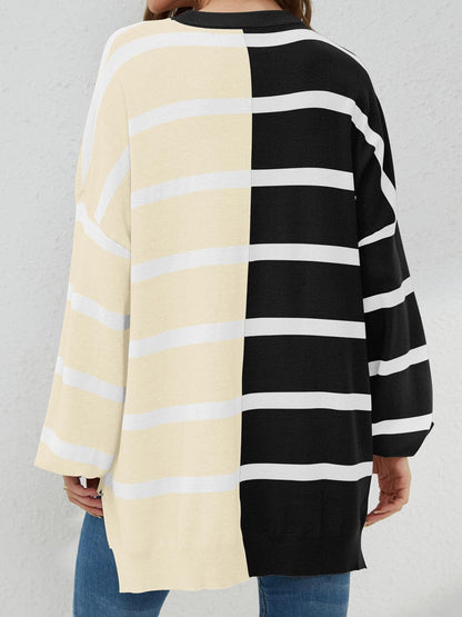 Striped Round Neck Long Sleeve Sweater.