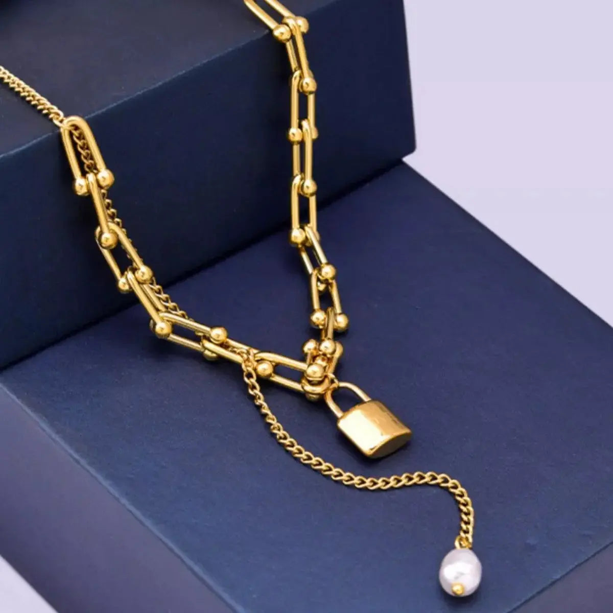 18K Gold-Plated Lock Pendant Necklace Simply Love