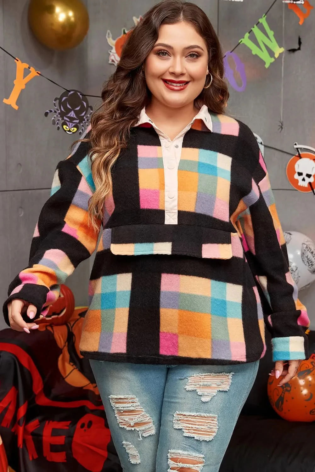 Chic Plus Size Color Block Sweatshirt