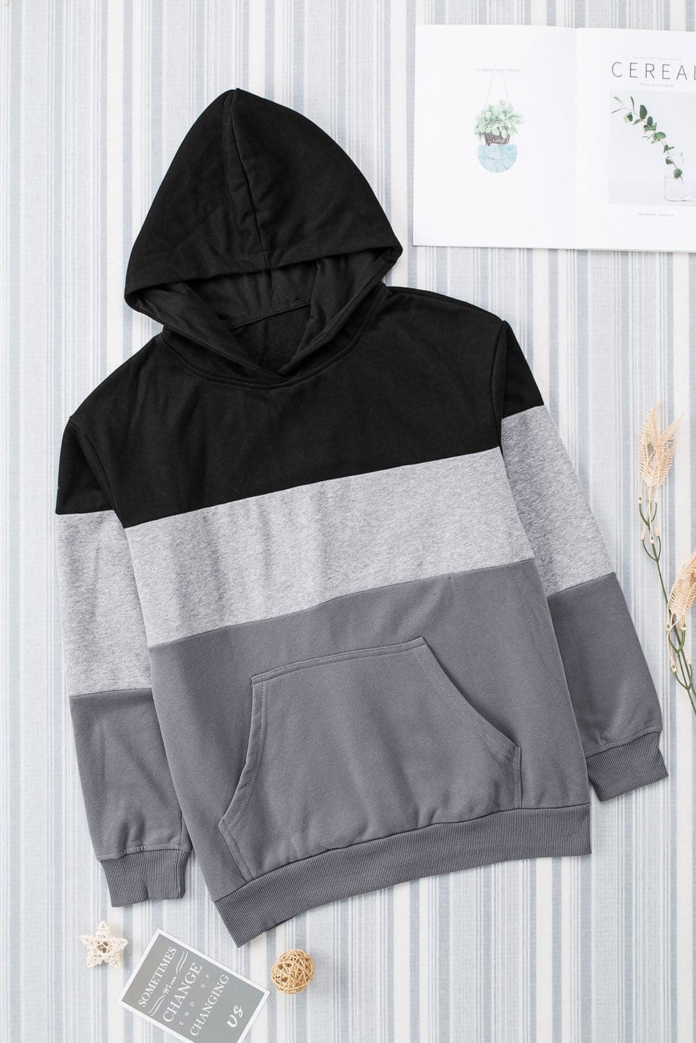 Color Block Dropped Shoulder Hoodie.