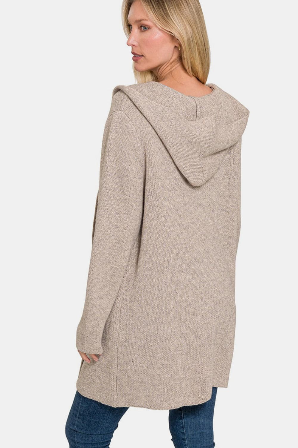 Cozy hooded open front cardigan with pockets