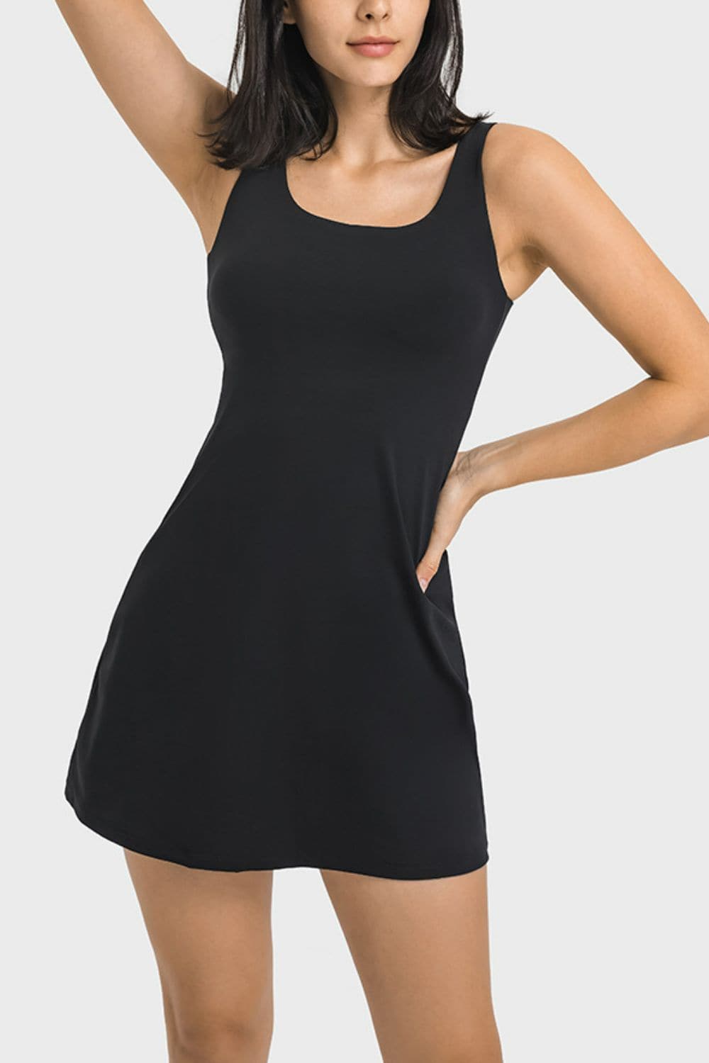 Square Neck Sports Tank Dress with Full Coverage Bottoms.