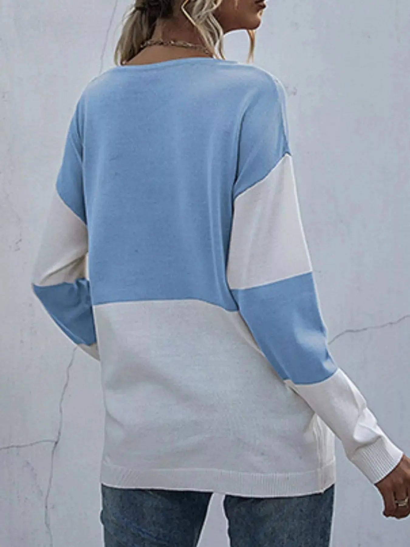 Color Block Round Neck Sweater Simply Love