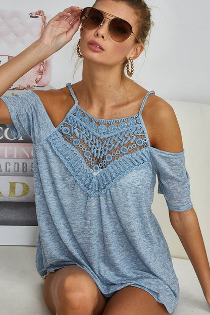 BiBi Front Crochet Lace Adjustable Strap Top.