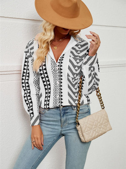 Geometric Collared Long Sleeve Button-Up Shirt