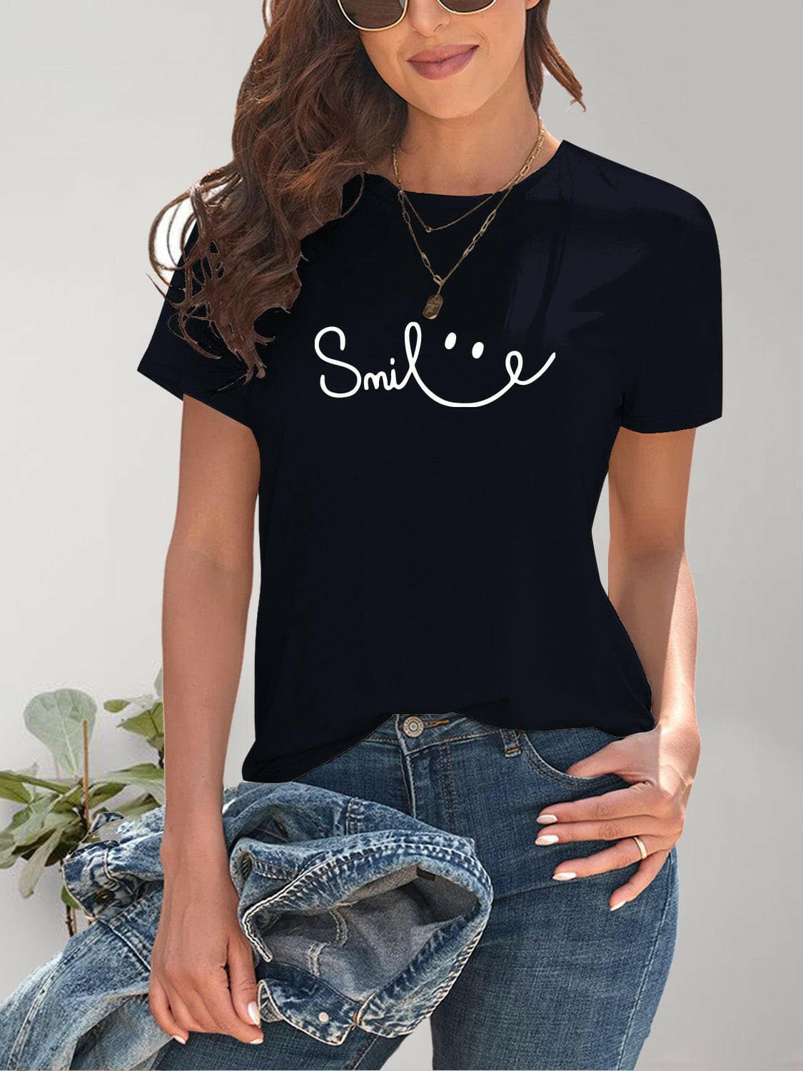 SMILE Round Neck Short Sleeve T-Shirt.