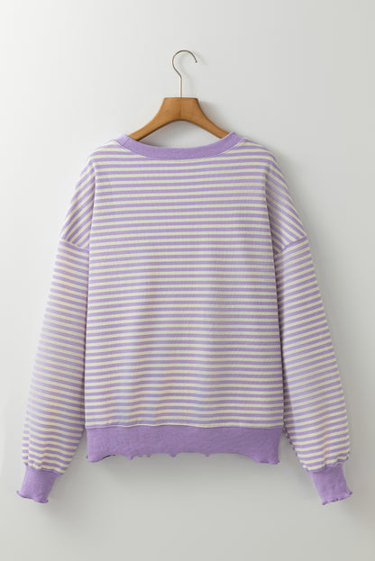 Purple Stripe Loose Drop Shoulder Long Sleeve Top