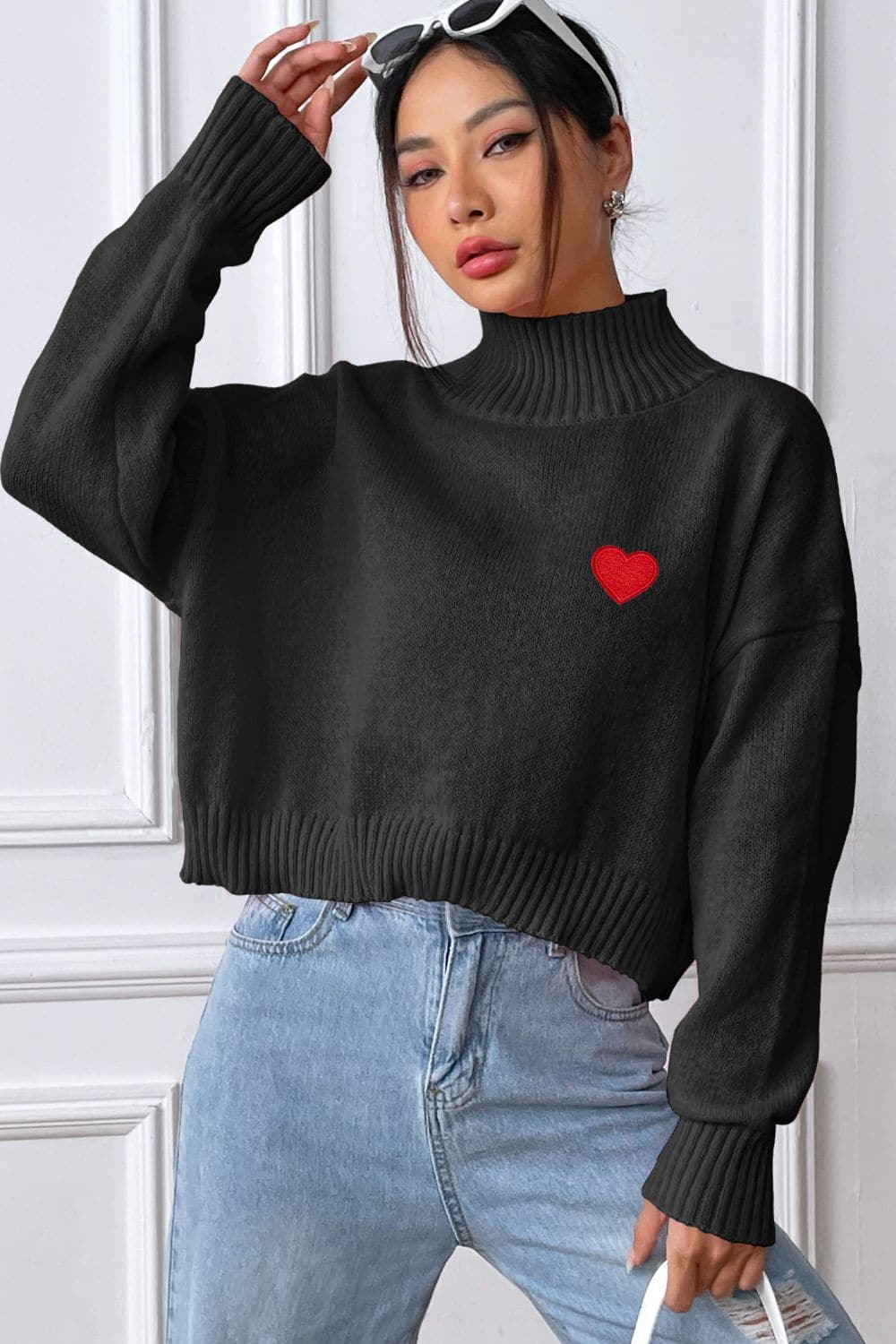 Charming heart turtleneck sweater for cozy elegance