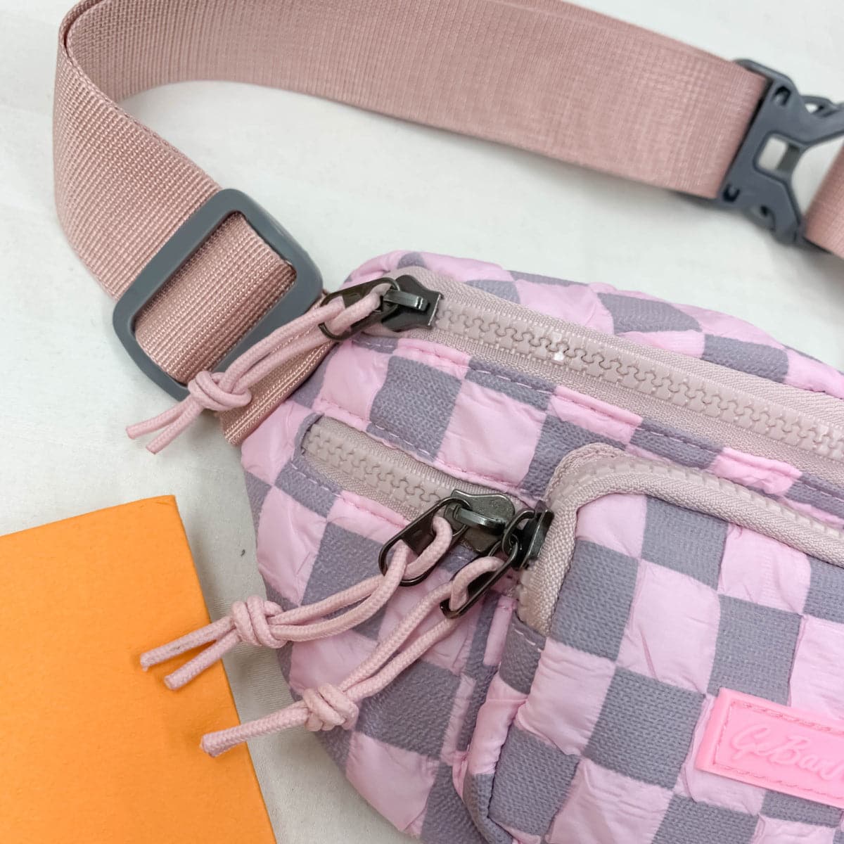 Nylon checkered crossbody bag with adjustable strap