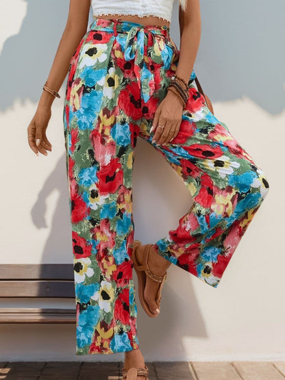 Tied Printed Wide Leg Pants.