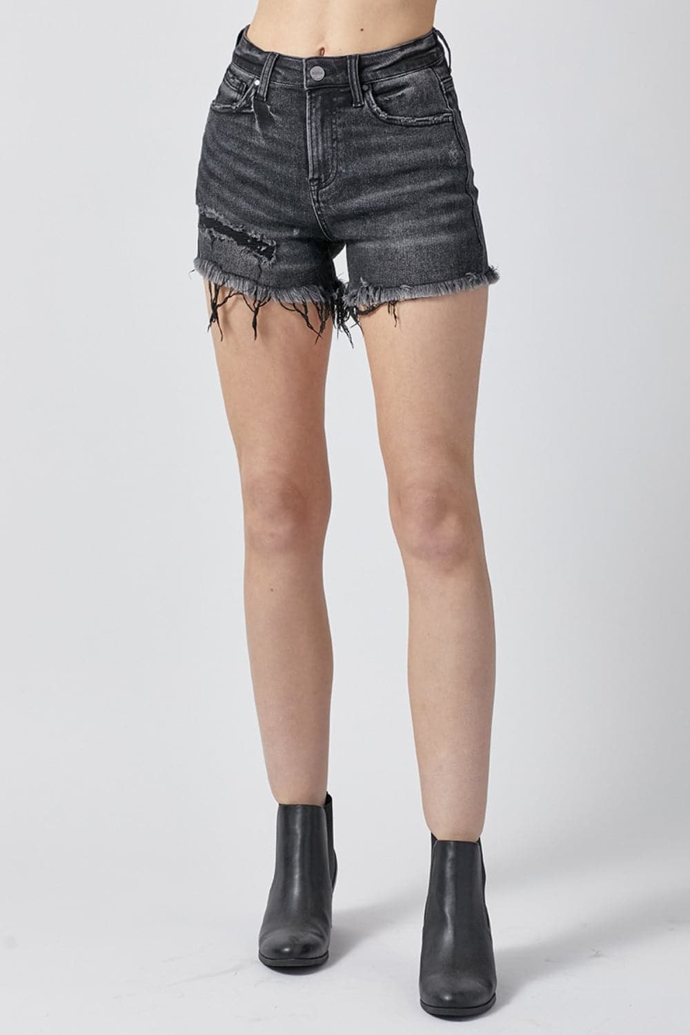 RISEN Raw Hem Denim Shorts with Pockets.