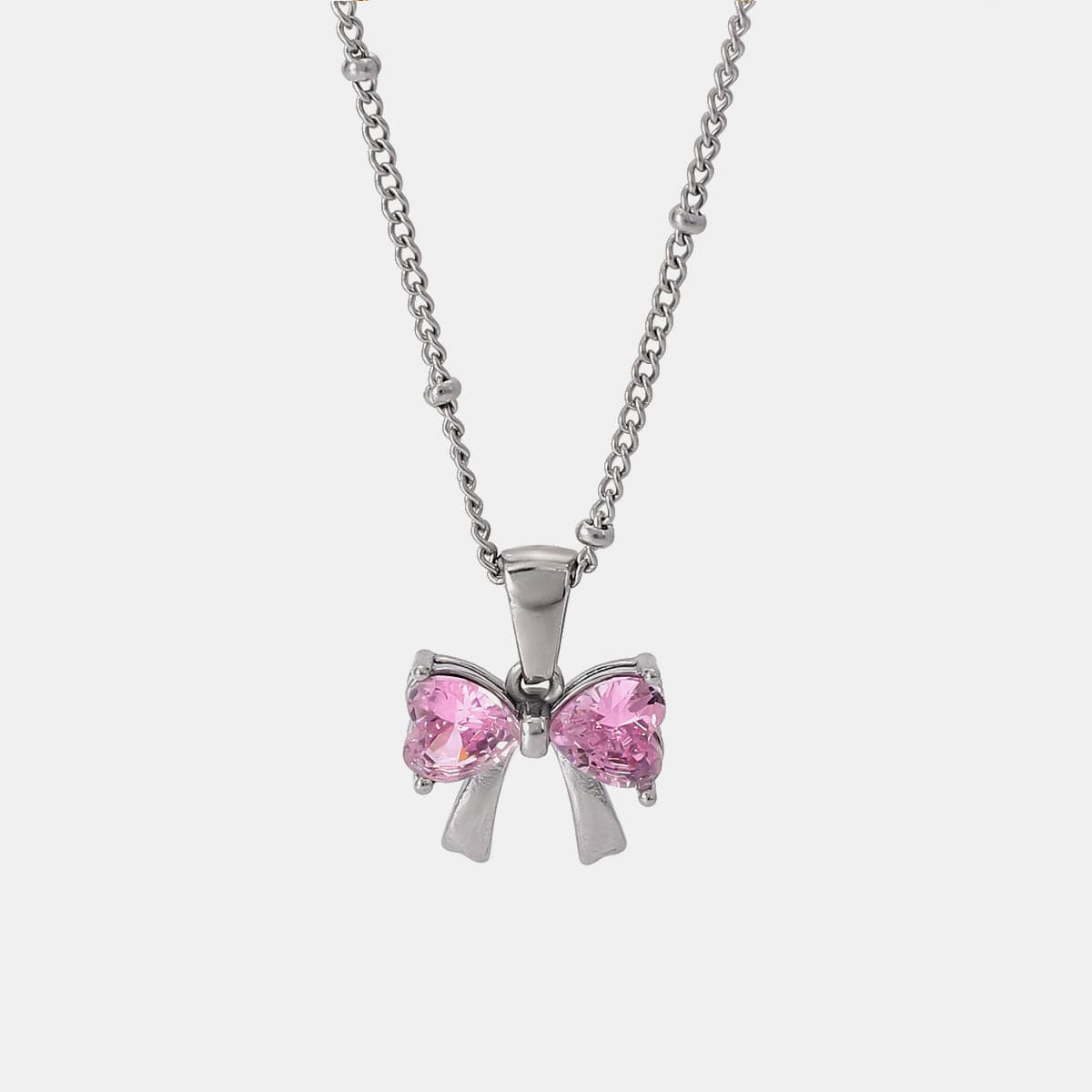 Elegant zircon and stainless steel bow necklace