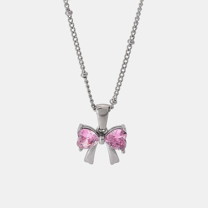 Zircon bow necklace in stainless steel