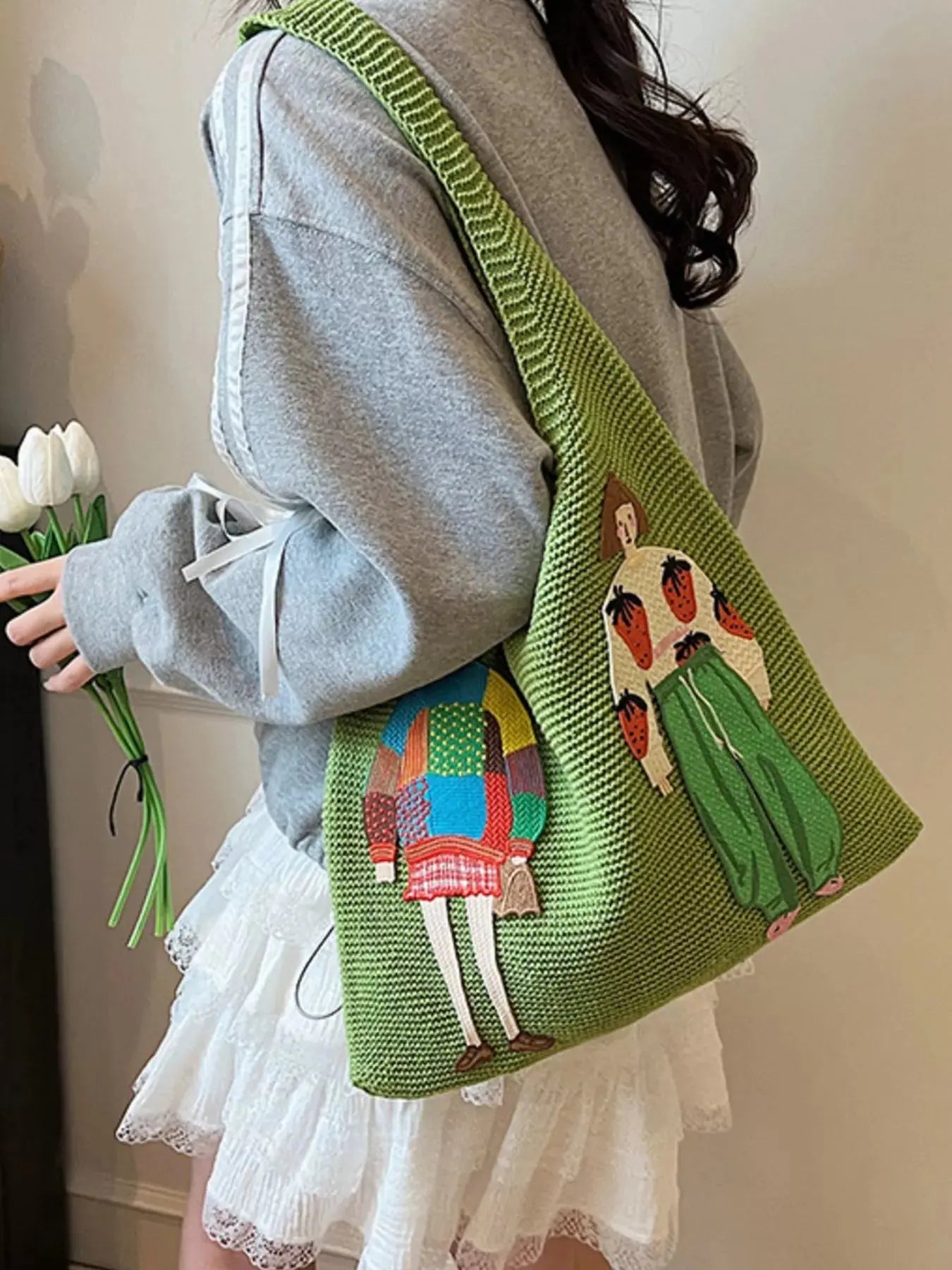 Knitted Embroidered Shoulder Bag Simply Love