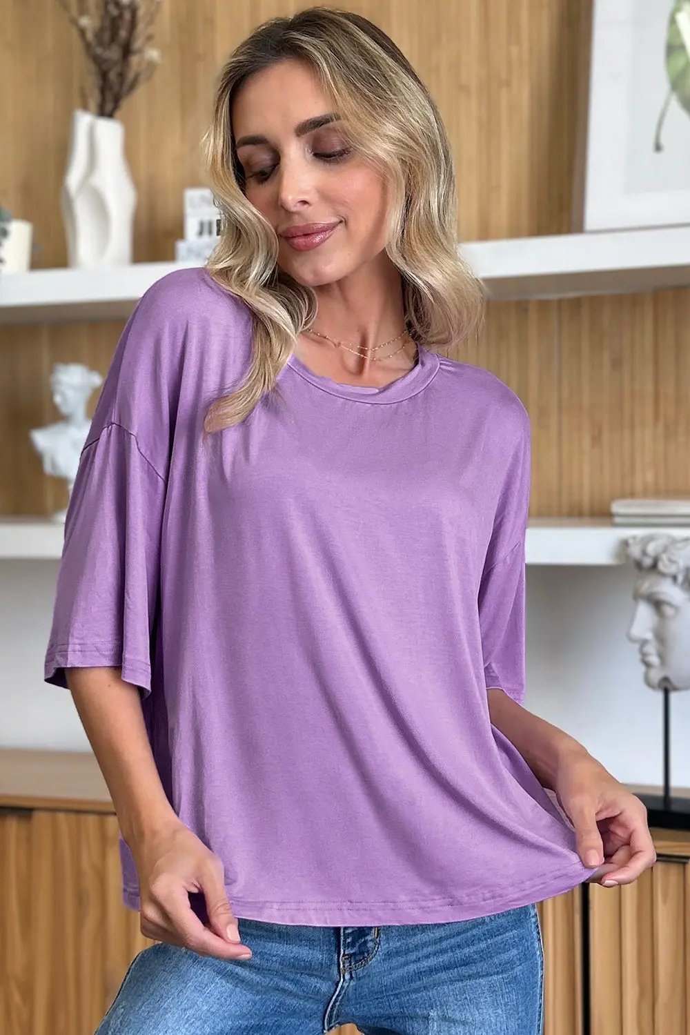 Basic Bae Bamboo Full Size Round Neck Drop Shoulder T-Shirt - Love Salve