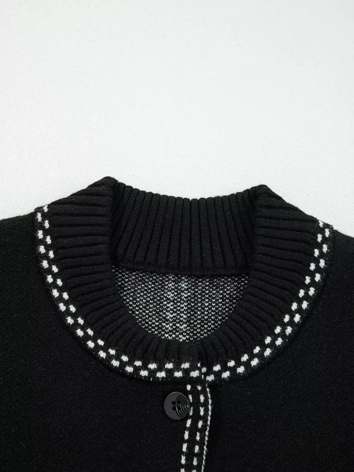 Contrast Trim Button up Sweater Cardigan Simply Love