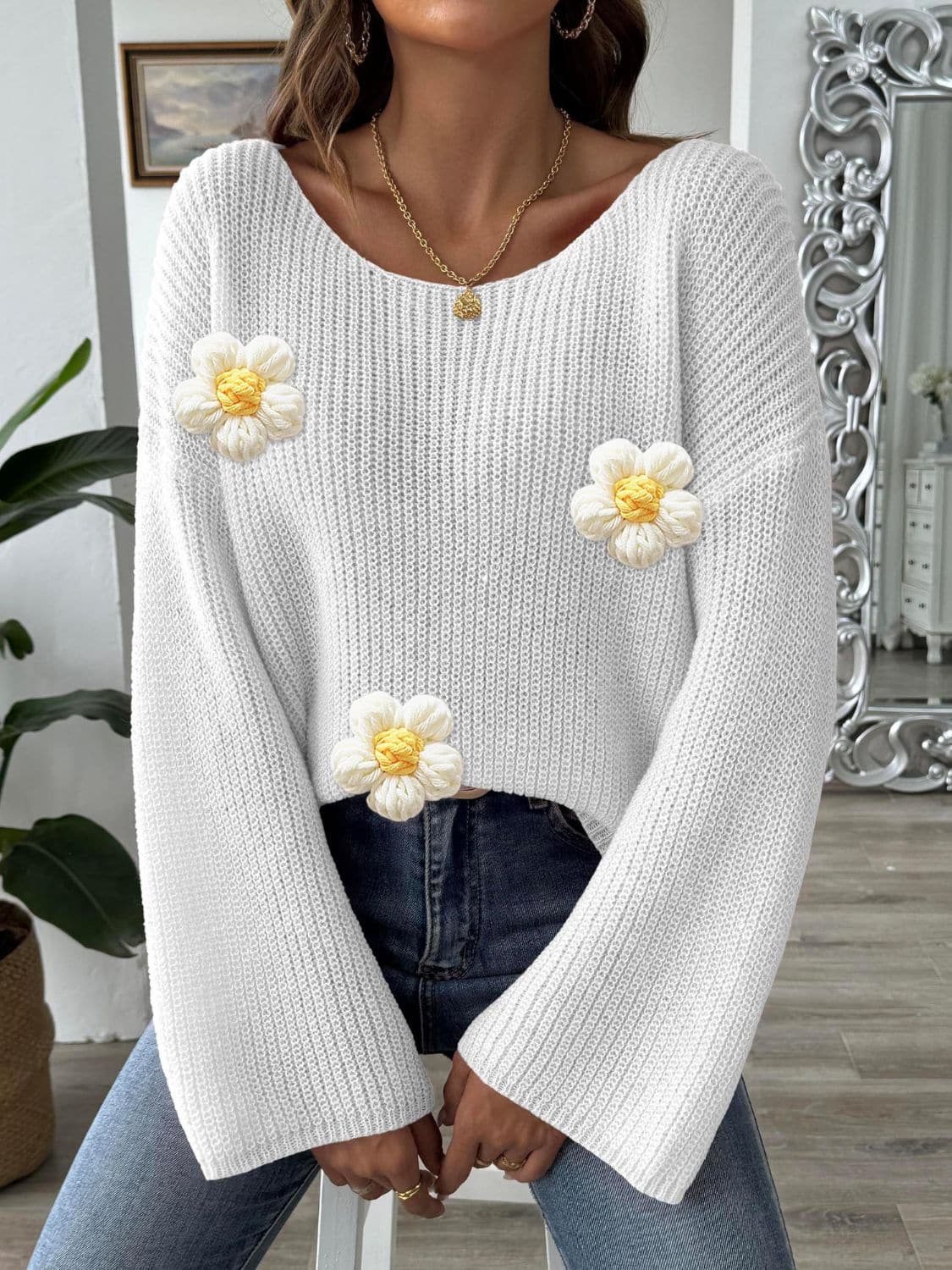 Floral long sleeve pullover for women