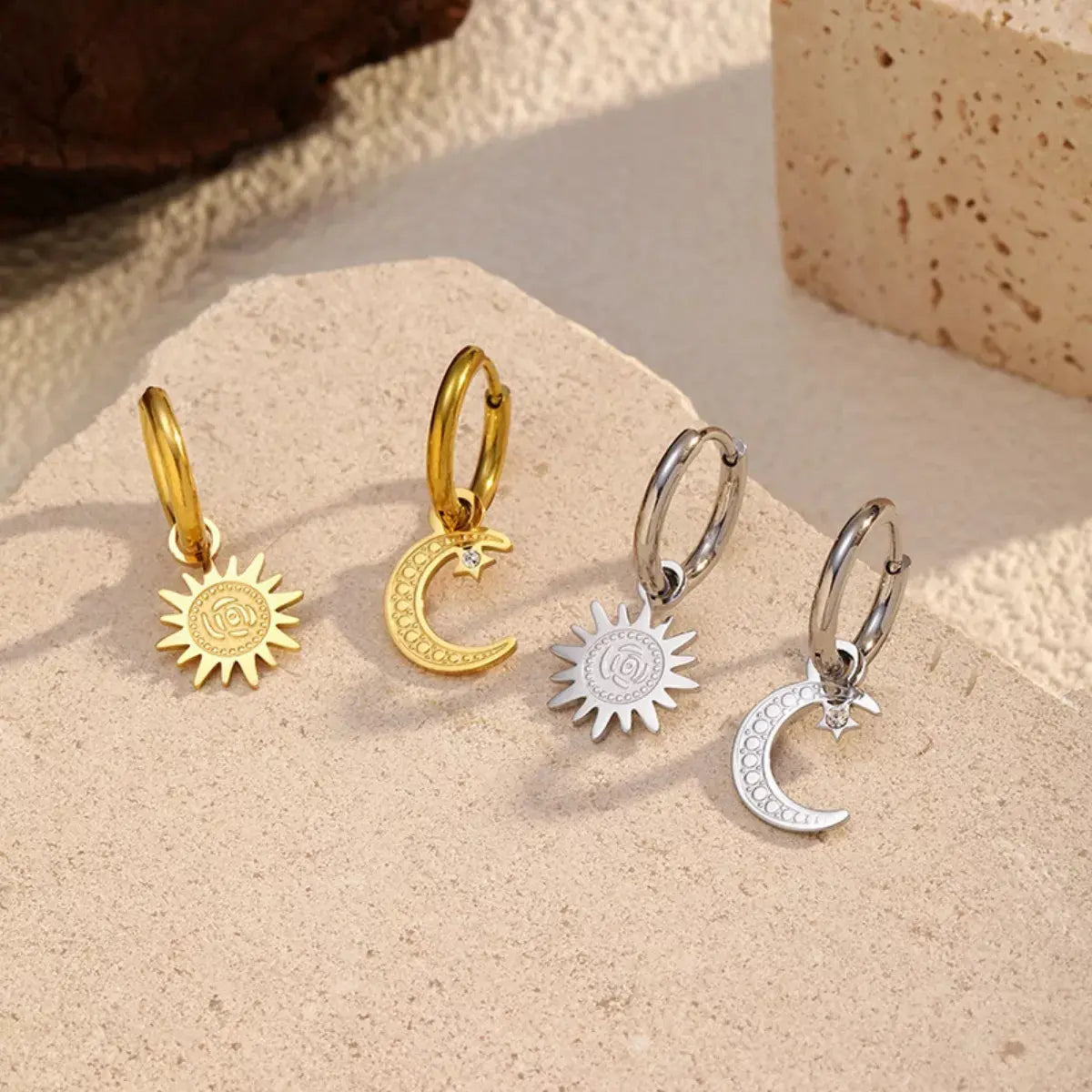 Sun and Moon Dangle Hoop Earrings Simply Love