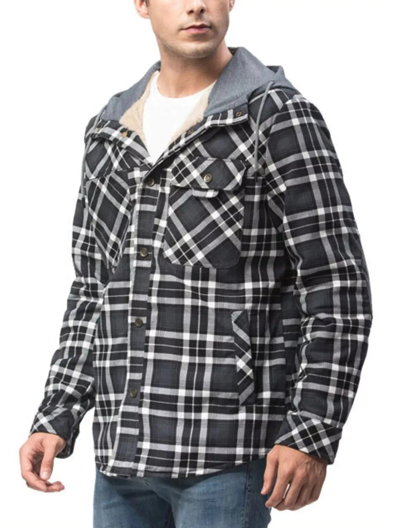 Men's Snap Down Plaid Flannel Hooded Jacket Simply Love