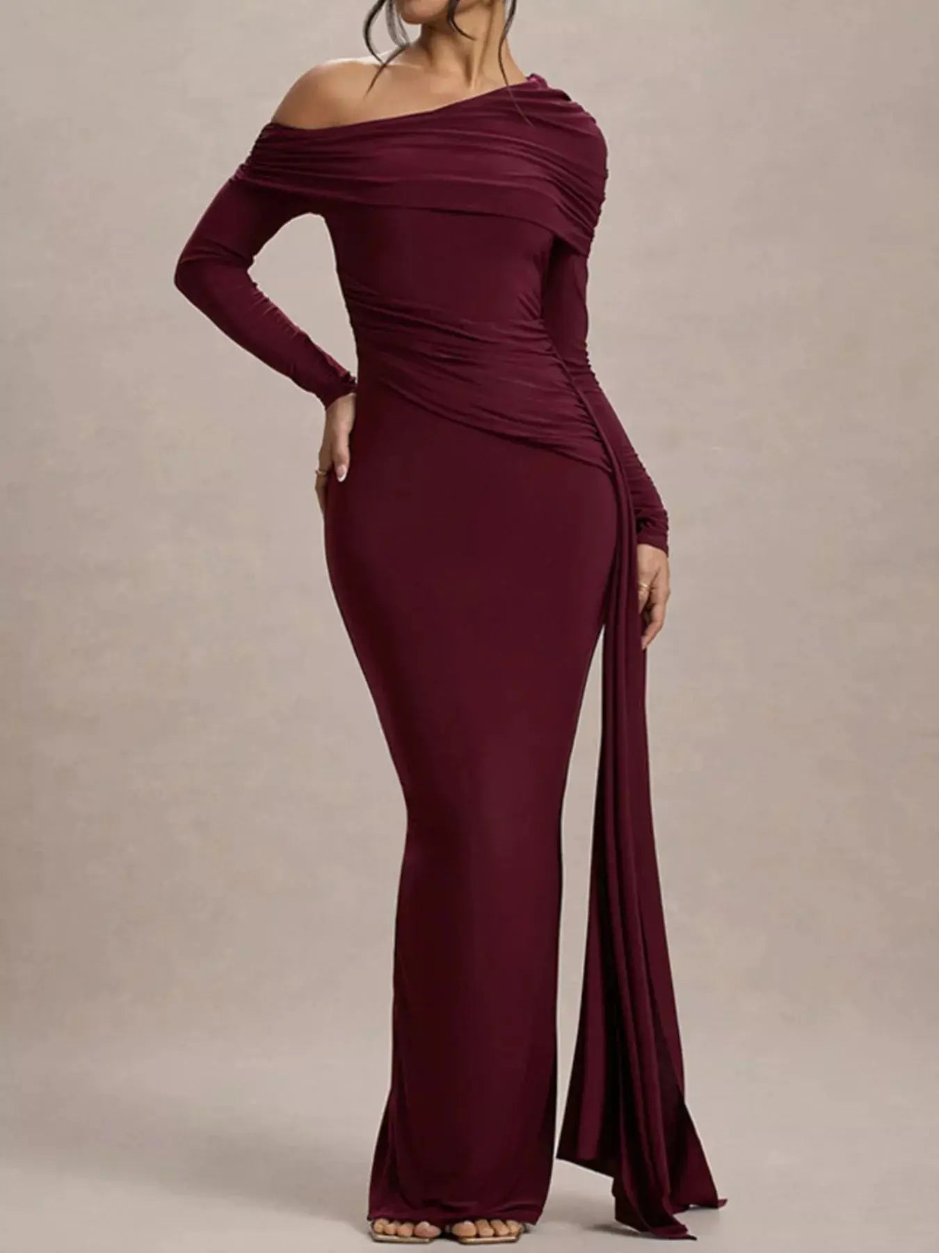 One-Shoulder Ruched Maxi Dress Simply Love