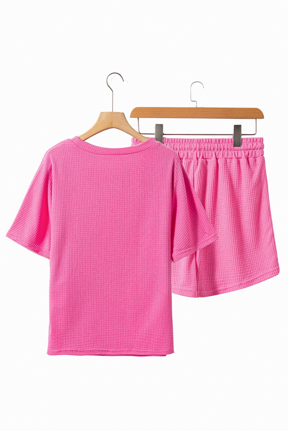 Waffle-Knit Round Neck Top and Shorts Set.