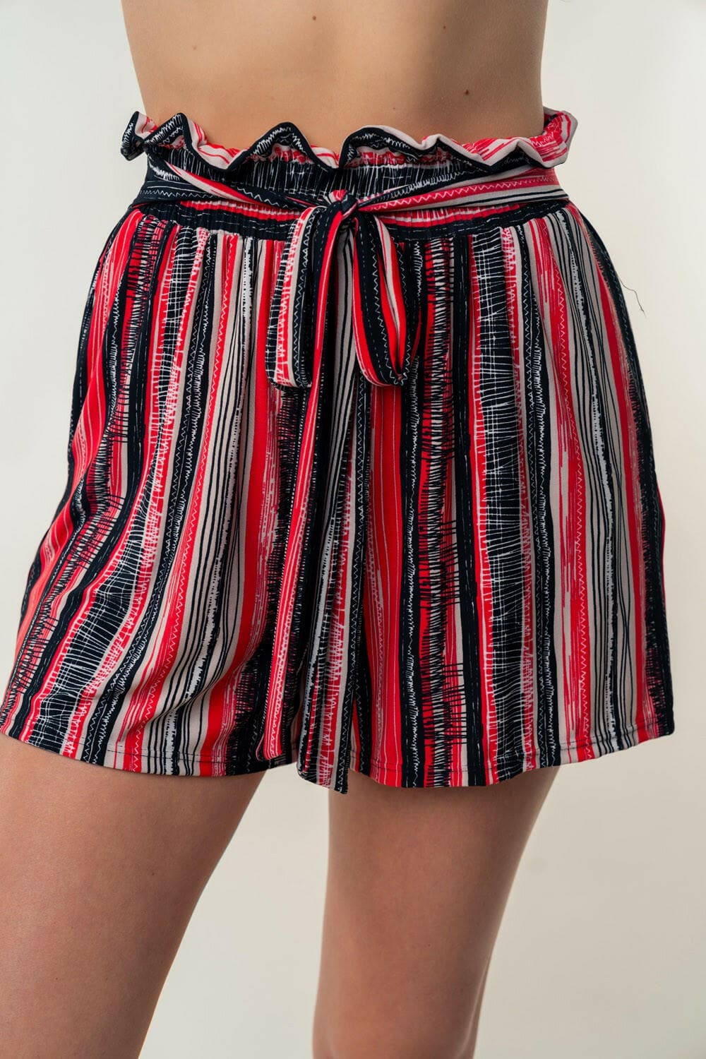 White Birch Full Size High Waisted Striped Shorts.