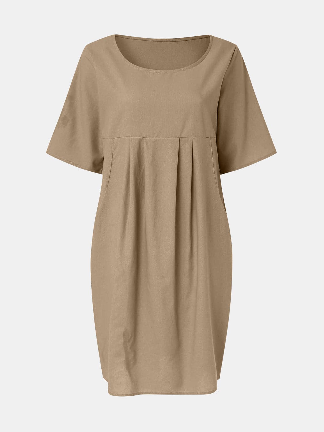 Full Size Round Neck Half Sleeve Dress with Pockets.