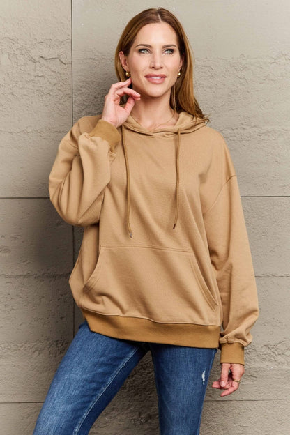 Chic long sleeve dropped shoulder hoodie with pockets