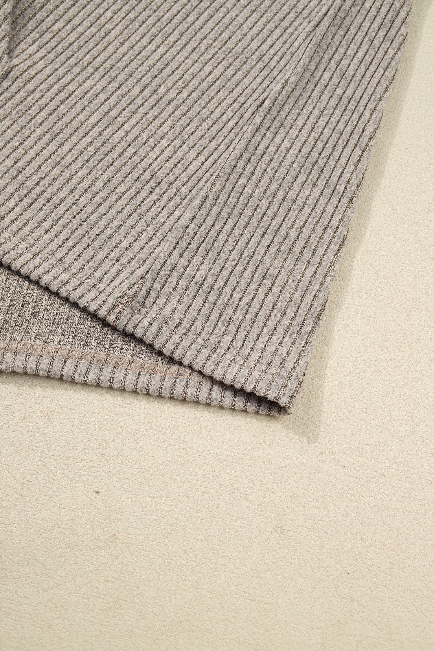 Simply Taupe Plus Size Ribbed Knit Kangaroo Pocket Henley Long Sleeve Top Dear-Lover Dropshipping