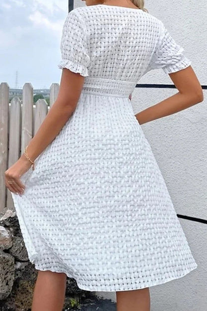 Textured Surplice Short Sleeve Dress.