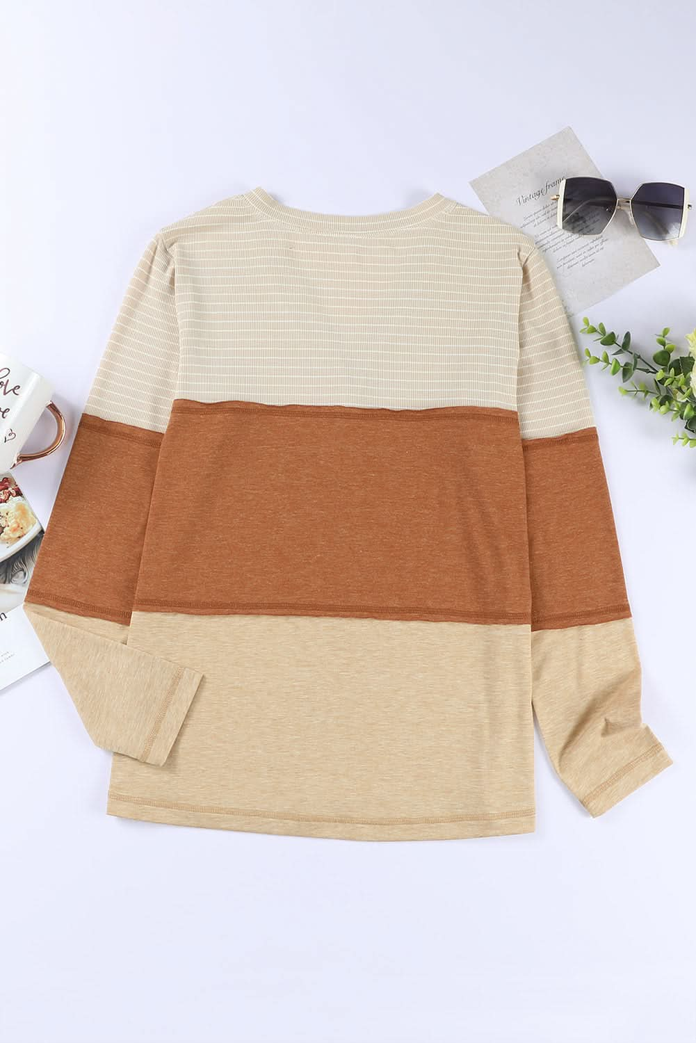 Vibrant Color Block V-Neck Long Sleeve Shirt