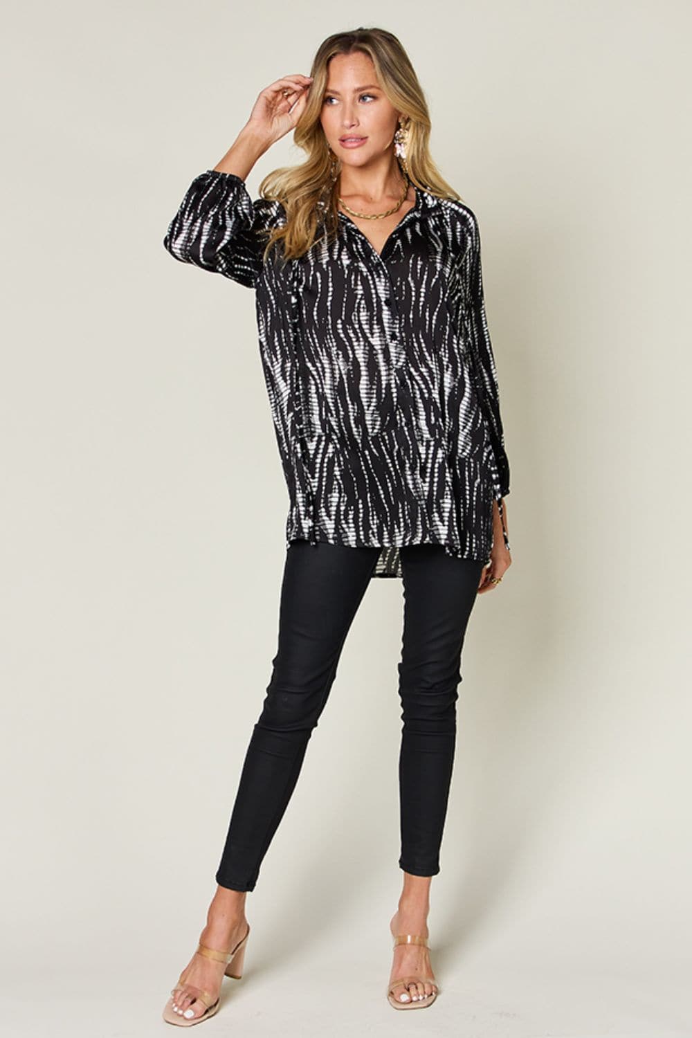 Double Take Full Size Printed Button Up Long Sleeve ShirtElevate Your Wardrobe with the Double Take Full Size Printed Button Up Long Sleeve Shirt
 Discover a perfect blend of style and comfort with our Double Take Full SizLove Salve Full Size Printed ButtonTikTok