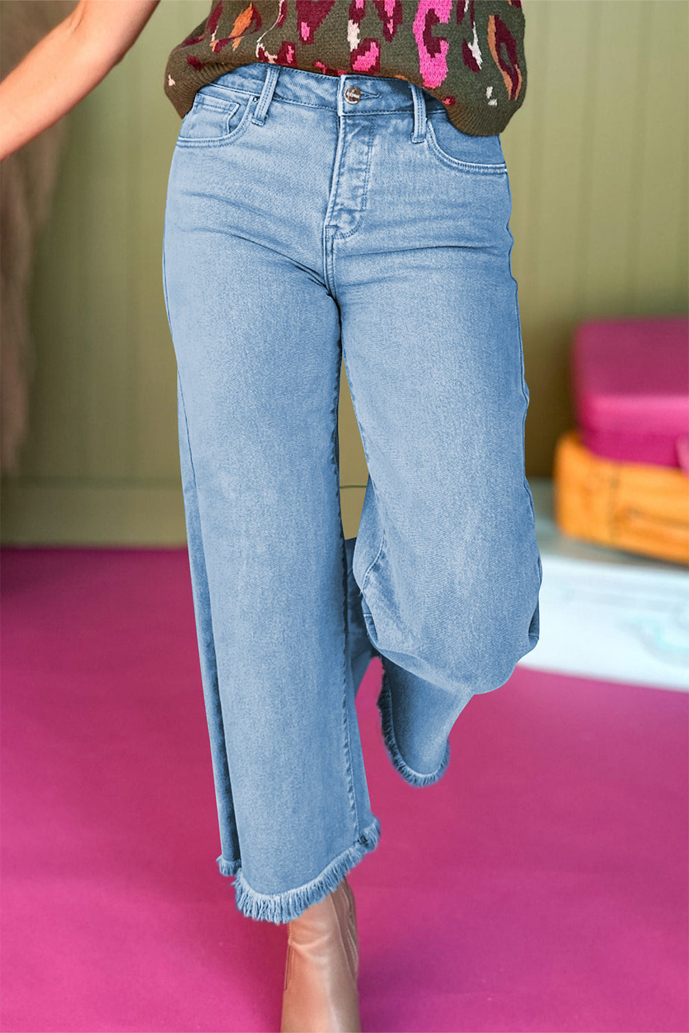 Myosotis Acid Washed High Rise Cropped Wide Leg Jeans Love Salve